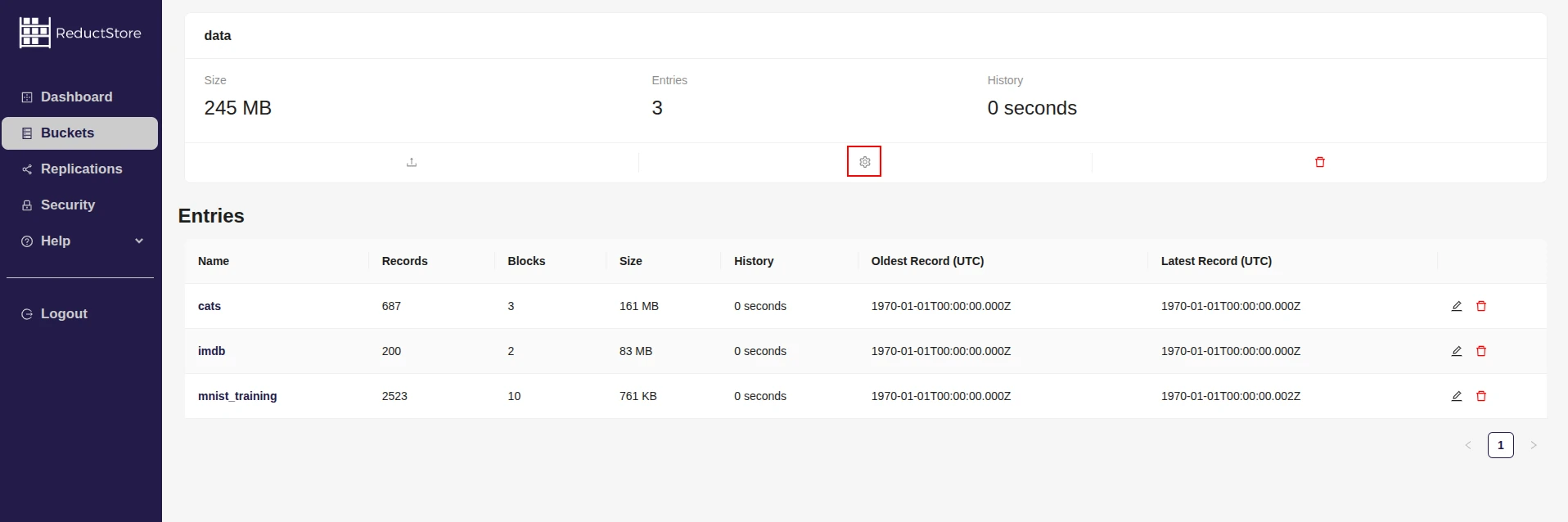 Browse bucket settings with Web Console