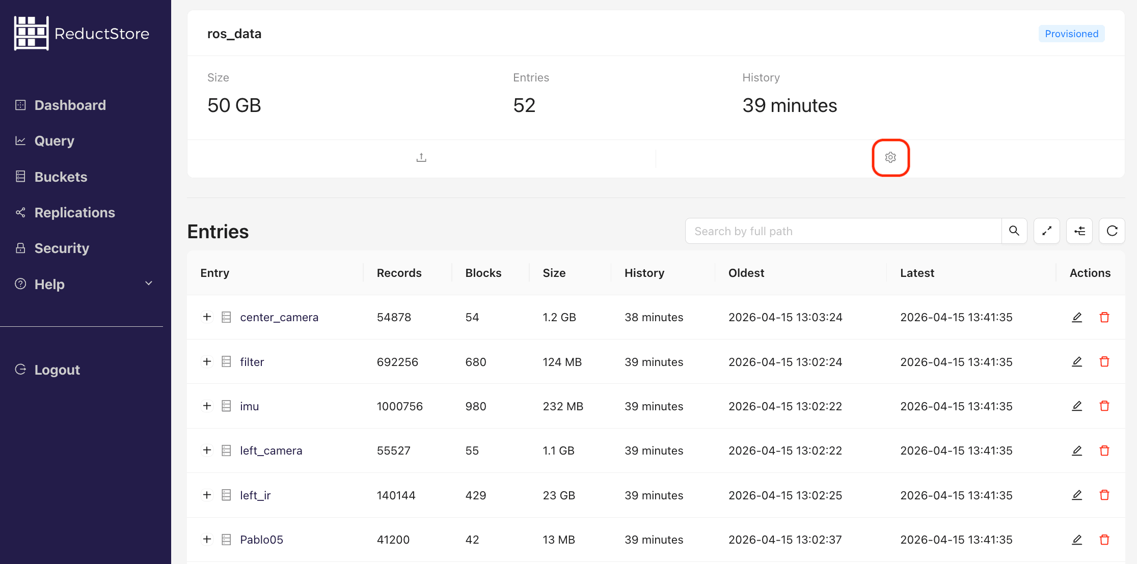 Browse bucket settings with Web Console
