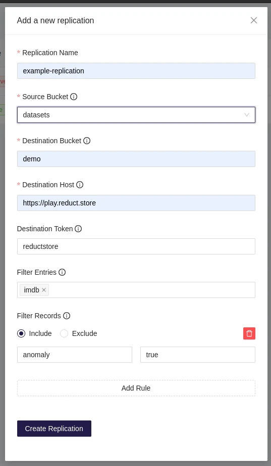 Create Replication Task Dialog