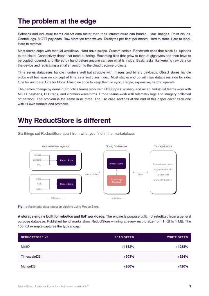 White paper page 3: Benchmarks vs. MinIO and TimescaleDB